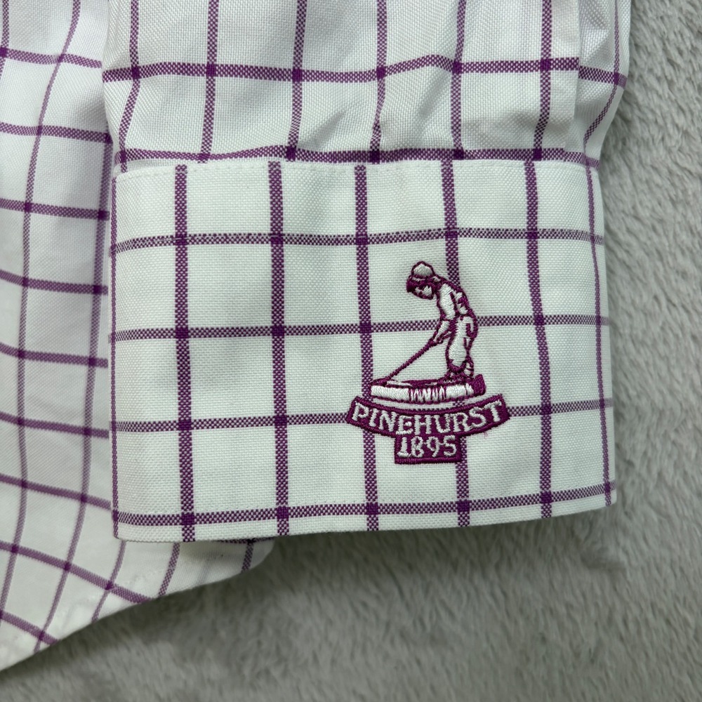 Peter Millar Nanoluxe Easycare Shirt XL Pinehurst 1895 logo purple windowpane